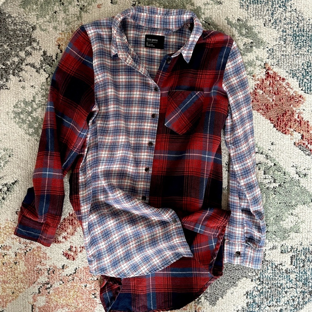 Vintage Free Press Women’s Mixed Media Plaid Button Down Shirt Size XS